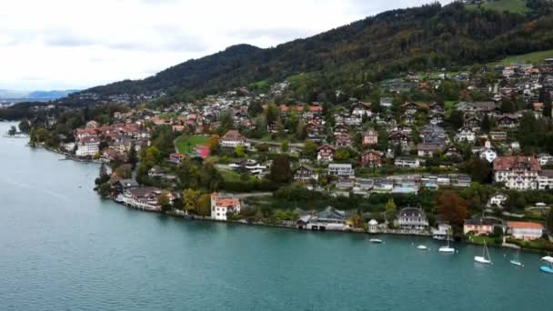 Красивое озеро Тун в Швейцарии — стоковое видео