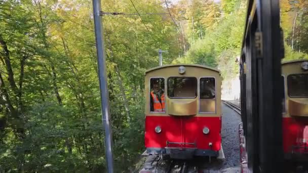 Famoso tren de engranajes en la montaña Schynige Platte en Suiza - BERN, SUIZA - 9 DE OCTUBRE DE 2020 — Vídeos de Stock