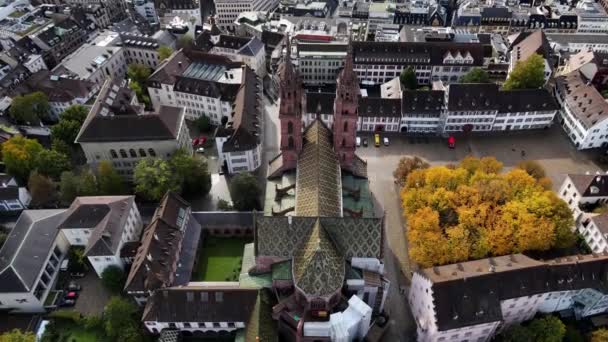 Luchtfoto over de stad Bazel Zwitserland — Stockvideo