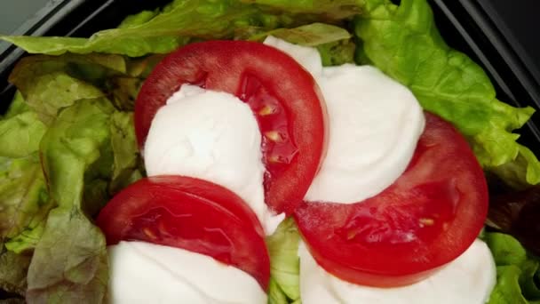 Verse salade schaal met tomaat mozzarella — Stockvideo
