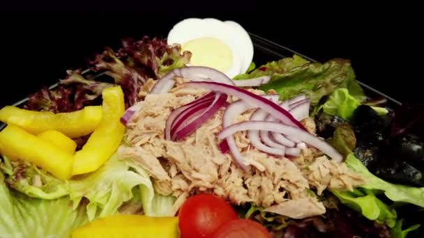 Ensalada fresca Estilo agradable con atún y cebolla — Vídeos de Stock