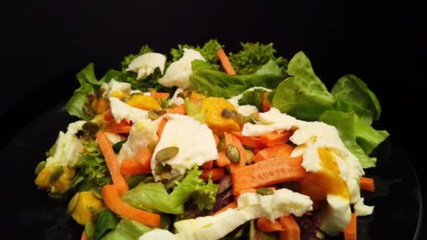 Mozzarella-Salat mit Salat, Karotten und Mango — Stockvideo