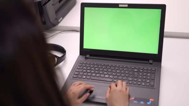 Werken met een laptop - groene schermafbeelding — Stockvideo