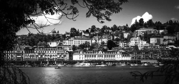 City of Lucerne Switzerland and Lake Lucerne in black and white — Stock Photo, Image
