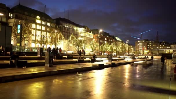 Magnifique centre-ville de Hambourg Allemagne la nuit — Video