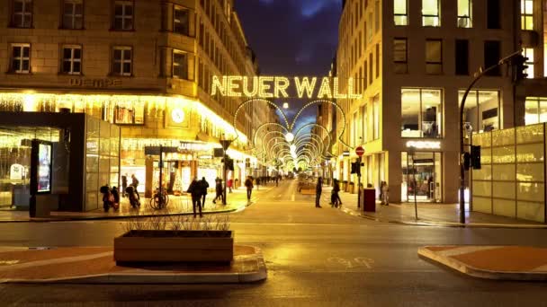 Famous street Neuer Wall in the city center of Hamburg by night — Stock Video