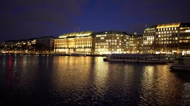 Meraviglioso centro di Amburgo Germania di notte — Video Stock