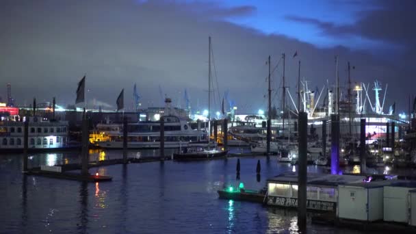 Vacker Hamburgs hamn på natten — Stockvideo