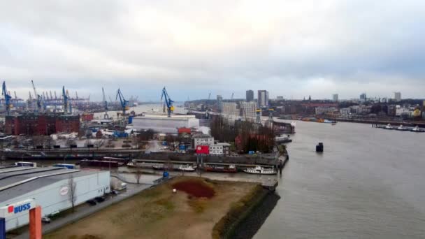 Flight over the docks at Hamburg Harbour - HAMBURG, GERMANY - DECEMBER 24, 2020 — Stock Video