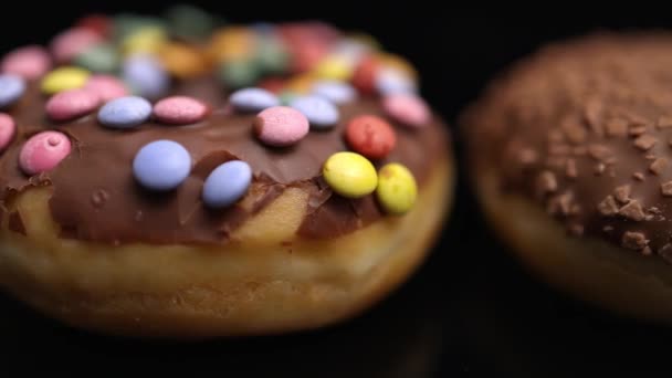 Selection of sweet doughnuts - close-up — Stock Video