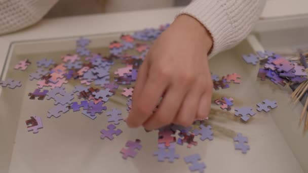 Młoda kobieta spędza czas z zagadkami — Wideo stockowe