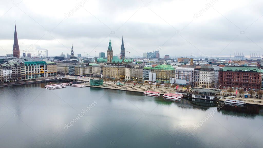 Beautiful City Center of Hamburg with Alster River
