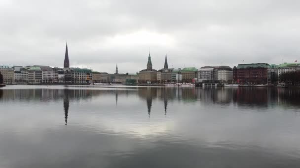 Beautiful City Center of Hamburg with Alster River — Stock Video