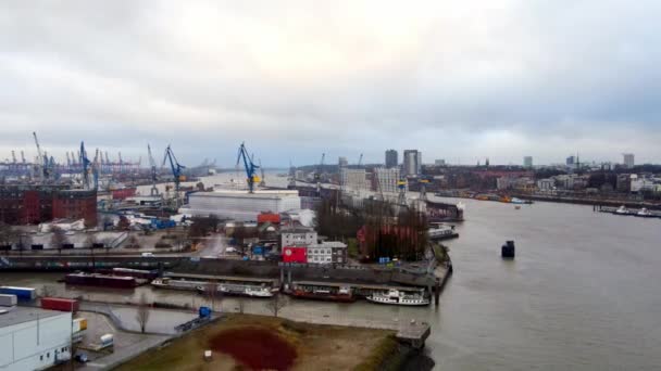 Flight over the docks at Hamburg Harbour — Stock Video