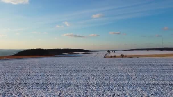 飞越白雪覆盖的冬季风景 — 图库视频影像