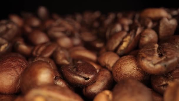 Taze kavrulmuş kahve çekirdekleri - makro shot — Stok video