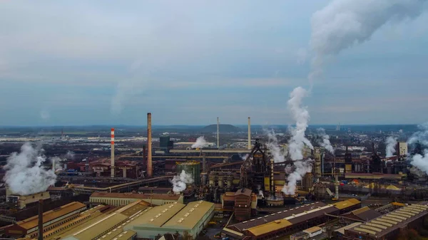 Wide angle view over an industrial plant from above