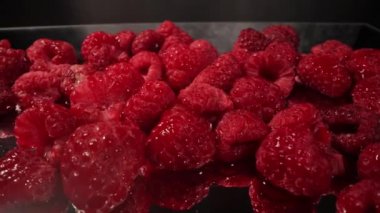 Sonda merceğiyle yakın plan çekimde taze ahududu.