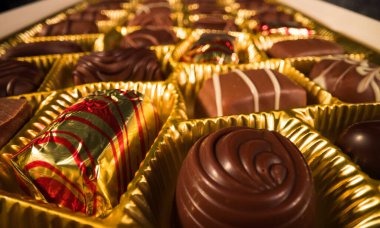 Yakın çekimde çikolatalı pralinler - makro kaydırma görüntüsü