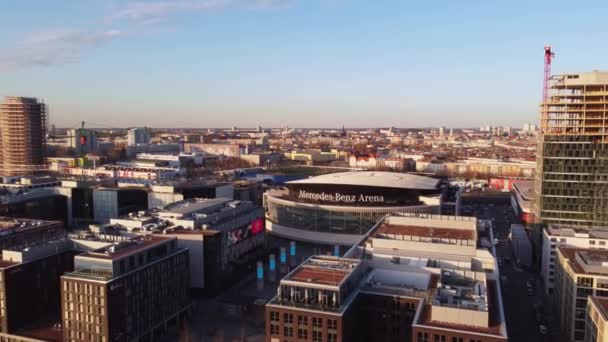 Flight over Mercedes-Benz Arena Berlin - CITY OF BERLIN, GERMANY - MARCH 10, 2021 — стокове відео