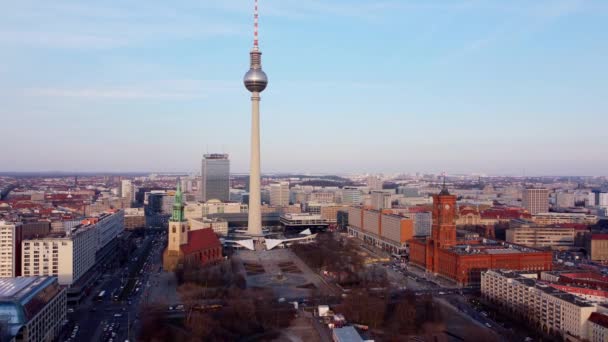 The famous TV Tower of Berlin at Alexanderplatz Square — Stock Video