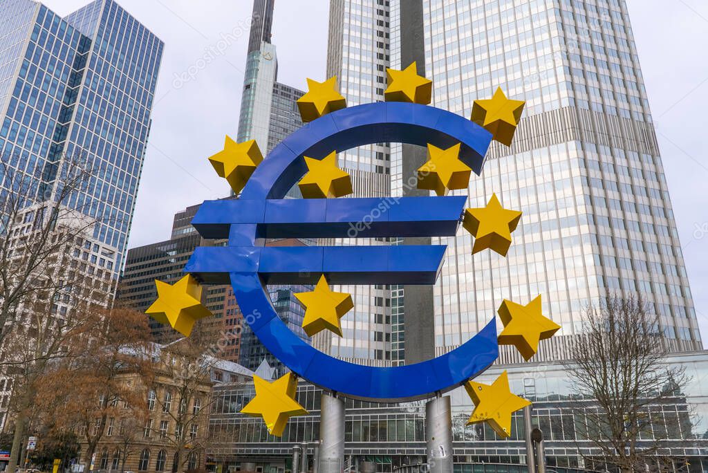 Giant Euro Symbol at Willy Brandt Square in Frankfurt