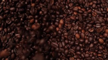 Kahve çekirdekleri masaya ağır çekimde düşüyor.