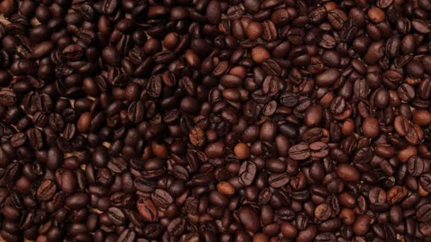 It rains freshly roasted coffee beans in slow motion — Stock Video