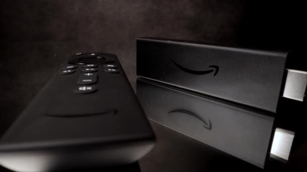 Amazon Fire TV Stick 4k in close-up - CITY OF FRANKFURT, GERMANY - MARCH 29, 2021 — Stock Video