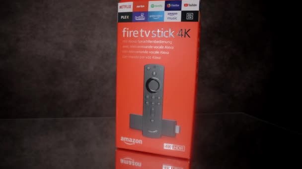 Amazon Fire TV Stick 4k in close-up - CITY OF FRANKFURT, GERMANY - MARCH 29, 2021 — стокове відео