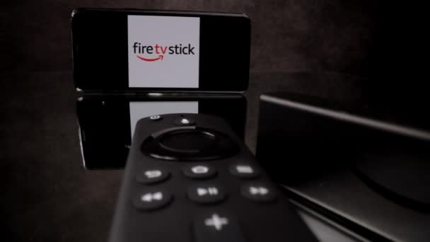 Prime video with Amazon Fire TV Stick 4k in large-up - CITY OF FRANKFURT, GERMANY - 29 МАРТА 2021 — стоковое видео