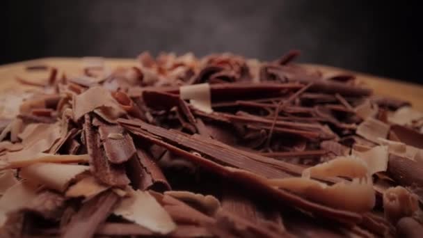 Macro shot over chocolate flakes — Stock Video
