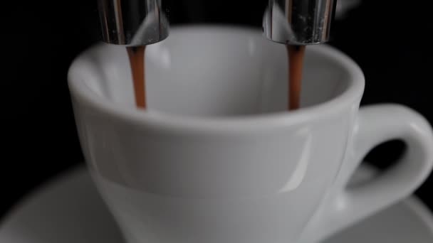Coffee machine in detail - Espresso flows into a cup — Stock Video