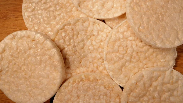 Rice waffles lie on a table - close-up