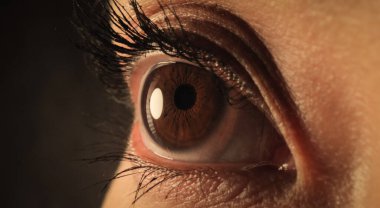 Son derece yakın planda genç ve güzel bir kadının gözleri.