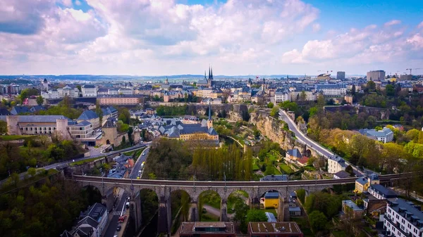 The historic buildings in the city of Luxemburg from above