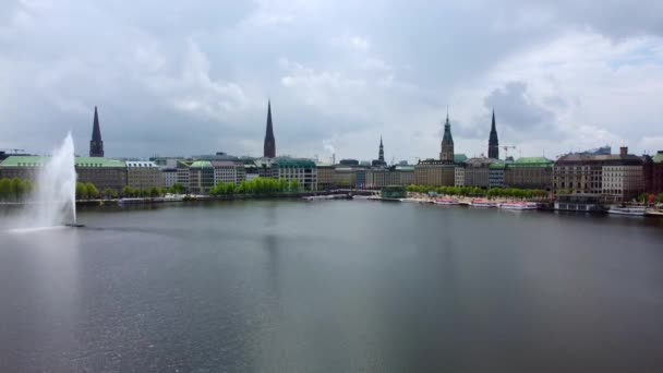 The beautiful city center of Hamburg with Alster River lake — Stock Video