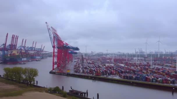 Containerterminal in de haven van Hamburg — Stockvideo