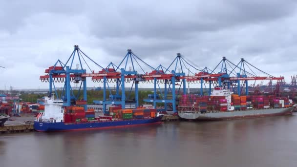 Terminal de contenedores en el puerto de Hamburgo — Vídeos de Stock