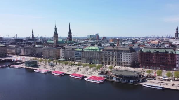 Hermoso centro de Hamburgo con el famoso distrito Jungfernstieg — Vídeos de Stock