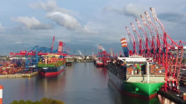 Containerterminal Burchardkai in de haven van Hamburg - HAMBURG, DUITSLAND - 10 mei 2021 — Stockvideo
