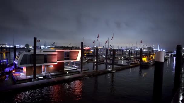 Hamburský Přístav Úžasný Výhled Noci Cestovní Fotografie — Stock video