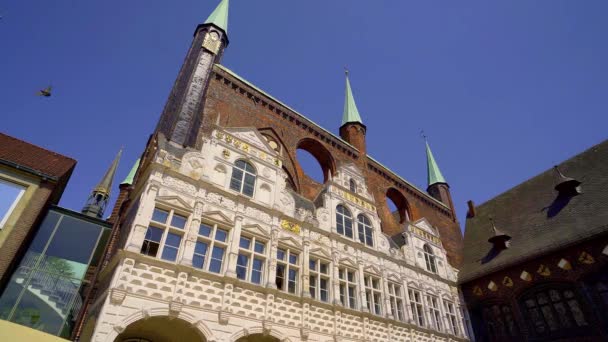 Hermosos Edificios Históricos Centro Ciudad Lubeck Fotografía Viajes — Vídeos de Stock