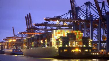 Hamburg Limanı 'ndaki Burchardkai Konteyner Terminali - HAMBURG, GERMANY - 10 Mayıs 2021