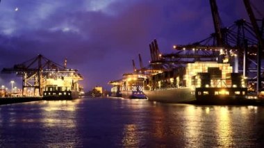 Etkileyici Hamburg Limanı devasa konteynır terminalleriyle - seyahat fotoğrafçılığı