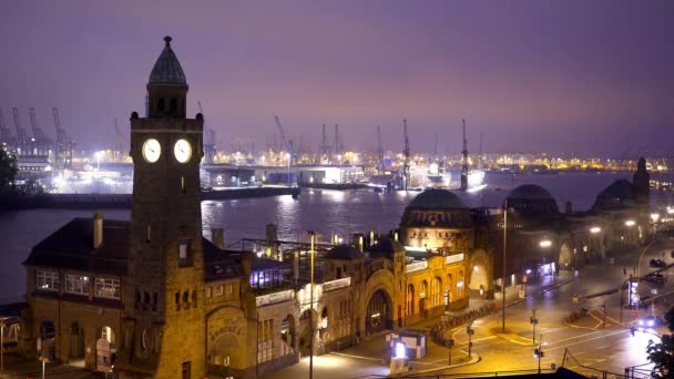 Célèbre Pauli Landungsbruecken Port Hambourg Vue Imprenable Sur Soirée Hamburg — Video