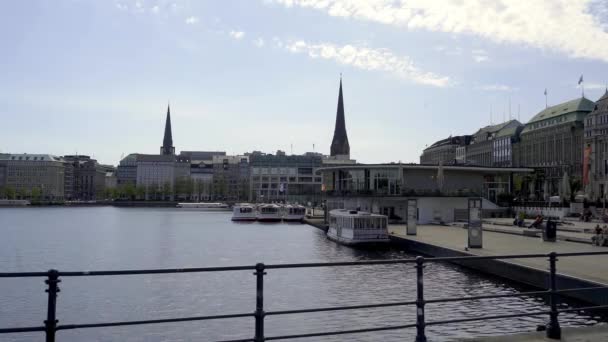 Het Prachtige Centrum Van Hamburg Met Alster River Meer Reizen — Stockvideo