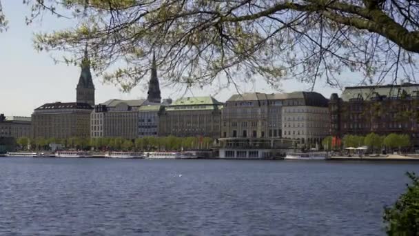 Krásné Centrum Hamburku Alster River Lake Cestovní Fotografie — Stock video