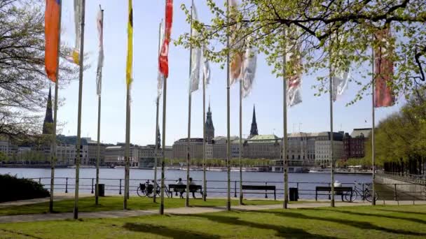 Het Prachtige Centrum Van Hamburg Met Het Alstermeer Hamburg Duitsland — Stockvideo