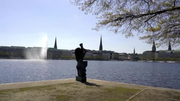 Het Prachtige Centrum Van Hamburg Met Alster River Meer Reizen — Stockvideo